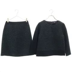 INDIVI インディヴィ 日本製 ウール 7分袖 ツイード スカートスーツ 上下 セットアップ 38 ネイビー レディース 古着