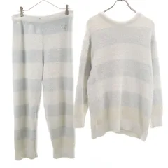 GELATO PIQUE HOMME ジェラートピケ オム ボーダー柄 長袖 ルームウェア 上下 セットアップ F ホワイト系 ふわもこ レディース 古着