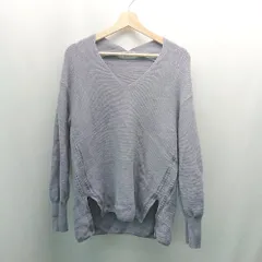 ◇ nano universe ナノ ユニバース サイドスリット ケーブル編み Vネック 無地 長袖 ニット サイズF パープル レディース E  【1310130024272】