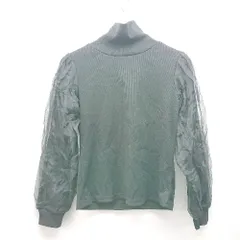 ◇ BONJOUR SAGAN ハイネック 異素材 チュール リブニット 長袖 カットソー サイズF ブラック レディース E  【1310130027686】