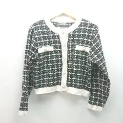 ◇ INGNI イング フロントボタン ニット セーター パール 長袖 カーディガン サイズM ブラック ホワイト レディース E  【1310130027679】