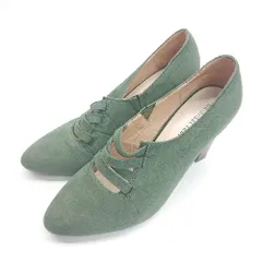 ◇ Oriental Traffic アーモンドトゥ ヒール レースアップ風 パンプス サイズS グリーン レディース E  【1310130027600】