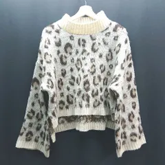 ◇ kutir レオパード柄 豹柄 ハイネック カジュアル 長袖 ニット セーター サイズF クリーム/ブラウン レディース E  【1310130028782】