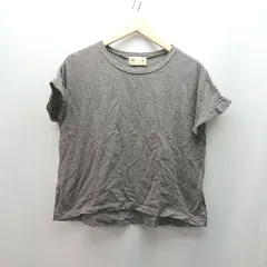 ◇ nano universe ナノ ユニバース ラウンドネック 無地 薄手 半袖 Tシャツ サイズF グレー レディース E  【1310130032543】
