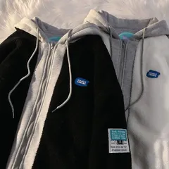 レディース ボアコート アウター ボアジャケット メンズ もこもこ 重ね着風 男女兼用 重ね着風 大きいサイズ ボアブルゾン オーバーサイズ パーカー フード付き 異素材切り替え