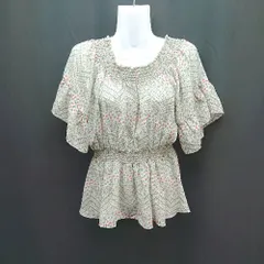 ◇ AS KNOW AS PINKY 花柄 総柄 薄手 ウエストゴム 半袖 ブラウス サイズ* カーキ レディース E  【1310130033212】