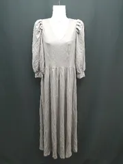 ◇ La-gemme ラジェム Vネック 無地 薄手 半袖 ロング ワンピース サイズM ベージュ レディース E  【1310130033069】