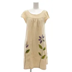 ホコモモラ JOCOMOMOLA ワンピース ノースリーブ 40 ベージュ 緑 グリーン 花柄 ラウンドネック 半袖 /YJ ■GY61