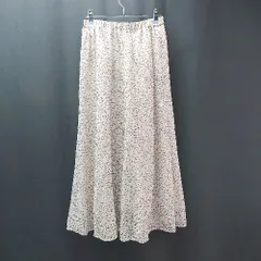 ◇ Samansa Mos2 blue ウエストゴム 裏地 総柄 薄手 カジュアル 膝丈 フレア スカート サイズF ベージュ レディース E  【1310130042696】