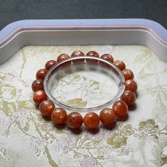 高級品ラー油レッド天然キラキラ濃い発色天然サンストーンブレスレット 