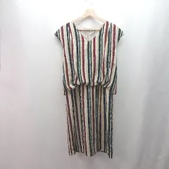 ◇ innowave イノウェーブ ストライプ柄 ノースリーブ ウエストゴム ロング ワンピース サイズM ベージュ レディース E  【1310130047646】