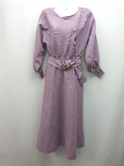 ◇ ◎ natural couture カジュアル シンプル リブ べっ甲 長袖 ロング丈 ワンピース サイズF パープル レディース E  【1310300000839】