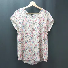 ◇ LOWRYS FARM 花柄 ラウンドネック 薄手 半袖 ブラウス サイズM ピンク レディース E  【1310300001584】