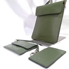 【良品】BARCOS レザー スマホショルダー 3点セット 緑 ポーチ付 本革 サコッシュ 斜め掛け