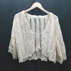 ◇ auntmarie's 透かし編み網 無地 シンプル 長袖 カーディガン サイズF ホワイト レディース E  【1310300002352】