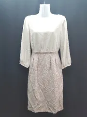 ◇ SOUP スープ ラウンドネック ウエスト紐 花柄 長袖 膝丈 ワンピース サイズ9 ピンク レディース E  【1310300043928】