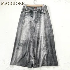 マッジョーレ ロング丈スカート デニムプリント　ウエストゴム　グレー  フレア　カジュアル　裏地あり