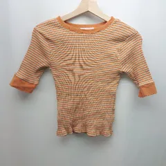 ◇ SENSE OF PLACE ボーダー ラウンドネック ストレッチ 半袖 カットソー サイズONE オレンジ レディース E  【1310300046752】