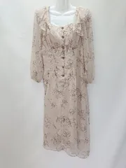 ◇ WILLSELECTION フリル シ－スル－ 花柄 長袖 ロング丈 ワンピース サイズM ブラウン系 レディース E  【1401220009337】