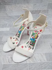 ◇ RANDA ランダ かわいい ハート ヒール パンプス サイズM ホワイト レッド レディース P  【1402160001382】