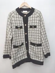 ◇ abc une face アーベーセーアンフェイス きれいめ 厚手 長袖 カーディガン サイズM ホワイト ブラック レディース P  【1402160006905】