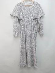 ◇ natural couture ナチュラルクチュール ケープフリル 小花柄 長袖 膝下丈 ワンピース サイズF パープル系 レディース P  【1402160008169】