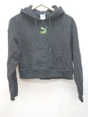 ◇ PUMA プーマ プルオーバー ロゴプリント カンガルーポケット 長袖 パーカー サイズS ブラック レディース P  【1402160007919】