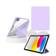 ipadmini6ケース ipadmini7 ケース 第6世代 第7世代 ペン収納 軽量 薄型 ミニ スタンド オートスリープ 縦 置き 全面保護 (パープル)