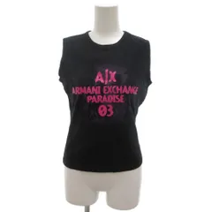 アルマーニエクスチェンジ A/X ARMANI EXCHANGE 美品 ノースリーブTシャツ カットソー S 黒 ブラック 03 ロゴプリント ヤシの木柄 /KR ■GY58