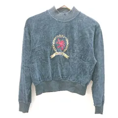 ◇ tommy jeansトミージーンズ ベロア 柔らか素材 カジュアル ショート丈 長袖 トレーナー サイズXS ネイビー レディース E  【1402200008609】