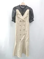 ◇ GRL グレイル 異素材 トレンチ風 半袖 ロング丈 ワンピース サイズM べ－ジュ系 レディース E  【1402200014457】