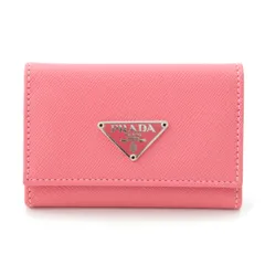 プラダ サフィアーノ  トライアングルロゴ キーケース ピンク【中古】
