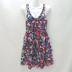 ◇ MARC BY MARC JACOBS マルチ柄 透け感 ノースリーブ ミニ ワンピース サイズ2 ピンク ネイビー レディース E  【1402200018103】