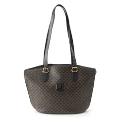 セリーヌ ヴィンテージ マカダム トリオンフ ロゴ トートバッグ ブラック×ブラウン【中古】