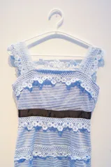 【0029】ブルー 総レース ドレス フリル ワンピース バイカラーリボン