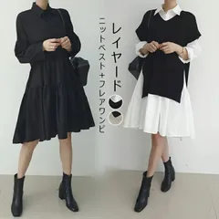 ワンピース レディース ニットベスト セットアップ 春 夏 秋 冬 無地 チュニック 長袖 vネック ベスト ゆったり シャツワンピ 上品 カジュ