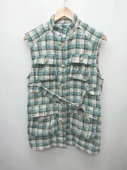 ◇ ◎ KBF アーバンリサーチ チェック カジュアル ベスト サイズONE ライトブルー ホワイト レディース P  【1402270001586】