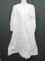 ◇ Kastane カスタネ コットン100% 無地 長袖 膝下 ワンピース サイズF ホワイト レディース P  【1402270001364】