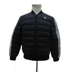 アディダスオリジナルス adidas originals ダウンジャケット ミドル丈 ライン L 黒 ブラック /HO2 ■GY61