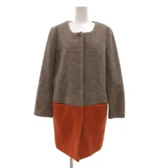 ブージュルード Bou Jeloud タグ付き ノーカラーコート ミドル丈 バイカラー 38 オレンジ グレー /JS ■GY61