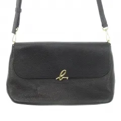 アニエスベー agnes b. ショルダーバッグ クロスボディ レザー ロゴ ゴールド金具 黒 ブラック /AH23 ■GY18