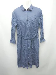 ◇ ◎ nano universe ナノユニバース フロントボタン 春夏 シャツ風 長袖 膝丈 ワンピース サイズ36 ブルー レディース P  【1402270009452】