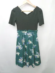 ◇ Supreme.La.La. ニット ドット 水玉 フラワー 半袖 ミニ ワンピース サイズM グリーン ブラック レディース P  【1402270009421】