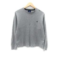 ポロ ラルフローレン POLO RALPH LAUREN Tシャツ サーマルカットソー 長袖 ラウンドネック 無地 ロゴ刺繍 M グレー /SY30 ■GY53