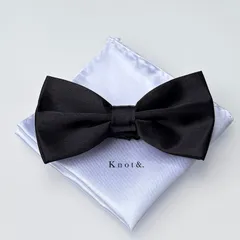 蝶ネクタイ (黒) 　ポケットチーフ (白)  シンプル  2点セット  ブラック  メンズ