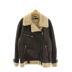 ザラ ZARA フェイクムートンジャケット ジップアップ S ブラウン /DF