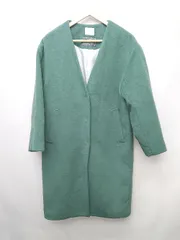 ◇ LOWRYS FARM MerinosAir フロントボタン ノーカラー 長袖 ロング コート サイズF グリーン系 レディース P  【1402270019727】のサムネイル