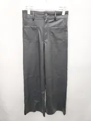 ◇ ◎ ●未使用● ZARA ザラ カットオフ フェイクレザー フレアパンツ サイズEUR 34 USA 2 MEX 24 ブラック レディース P  【1402270019444】