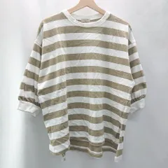 ◇ Samansa　Mos2 シンプル カジュアル　ボーダー柄 ゆったり 七分袖 Tシャツ サイズF ホワイト ベージュ レディース E  【1402280001262】