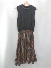 ◇ simplicite シンプリシテェ 総柄 ウエスゴム 半袖 膝下 ワンピース サイズ表記なし ブラック オレンジ レディース E  【1402280000746】